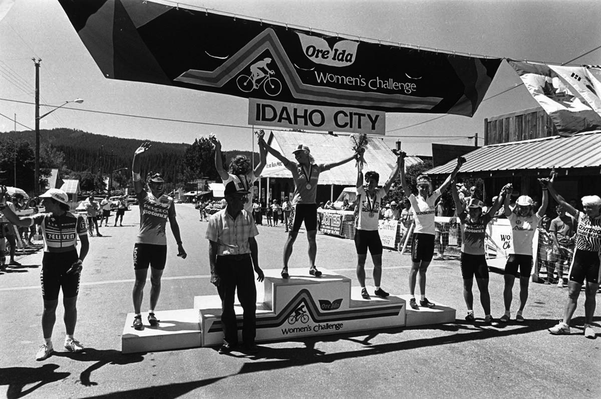 The finish line podium at the 1986 Women's Challenge in Idaho City, Idaho.