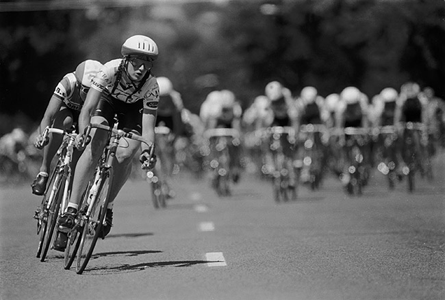 Riders round the corner at the 1987 Park Center Circuit Race in Boise, Idaho.