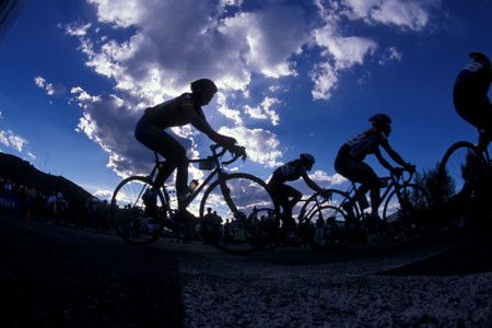 Riders turn a corner at the Elkhorn circuit race in 2001 in Ketchum.