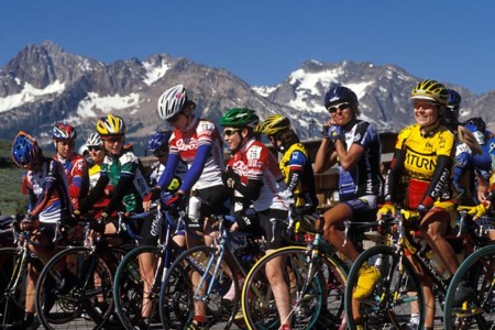 The riders prepare to leave Stanley at the 2001 race.