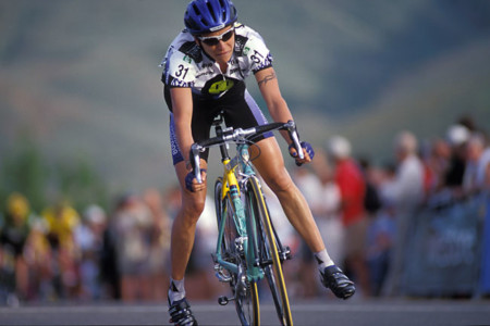 Andrea Ratkovic crosses the finish line exhausted at the Elkhorn circuit race in 2001.