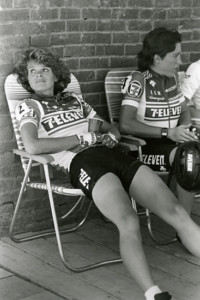 Relaxing after the finish at Idaho City in 1986.