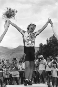 Celebrating a race win at the 1987 race.