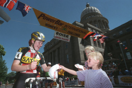 Signing autographs before the 1995 St. Luke's Criterium.
