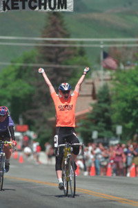 Celebrating a win in downtown Ketchum.