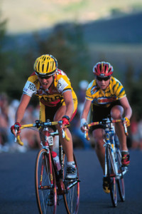 Lynne Bessette leads during the Elkorn circuit race in 1999.